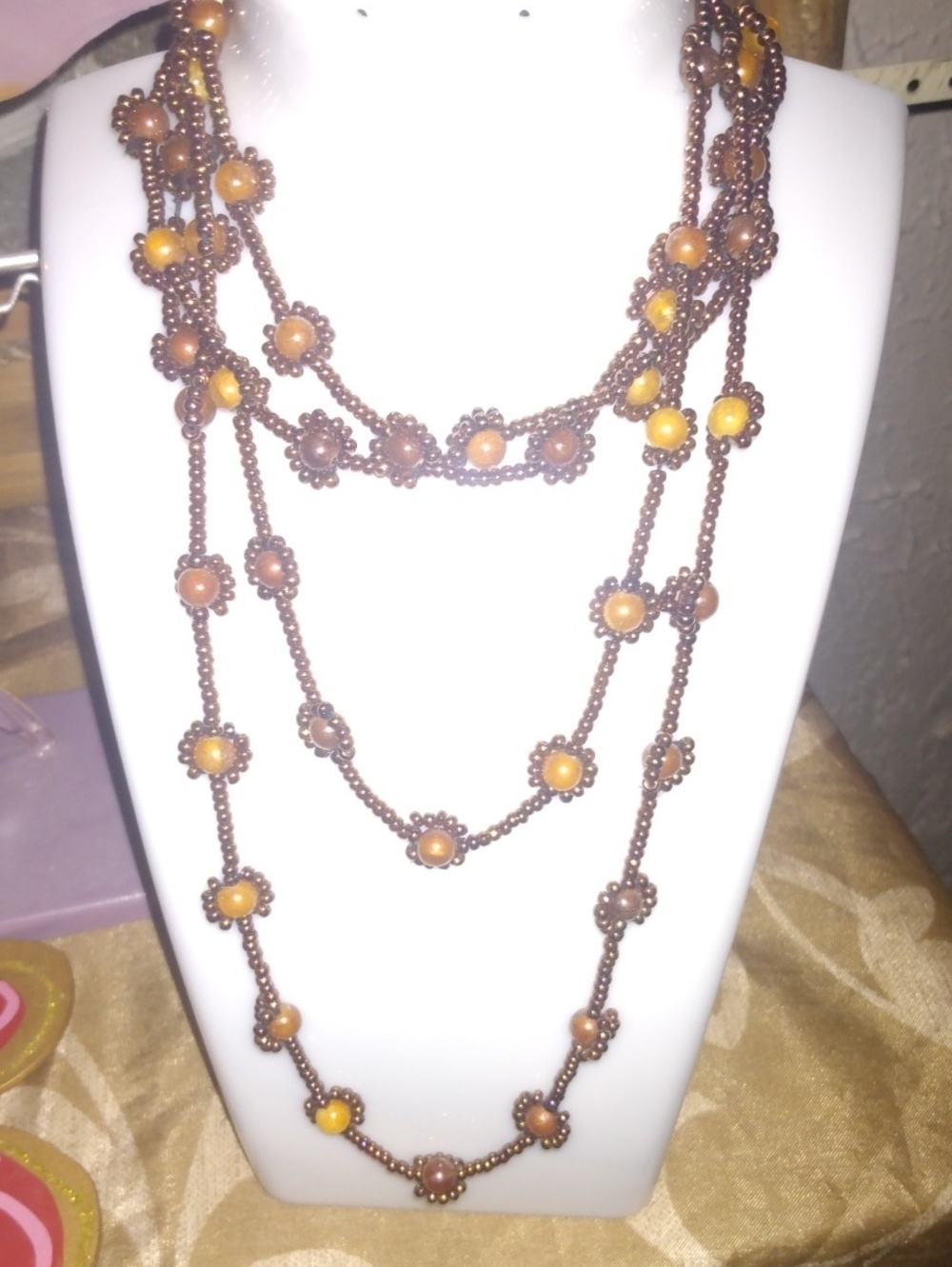 Robert Rose Multi-Strand Brown Necklace with Amber Beads set of two